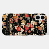 Japanese Black Floral Pattern Monogrammed Case-Mate iPhoneケース (裏面 (横))