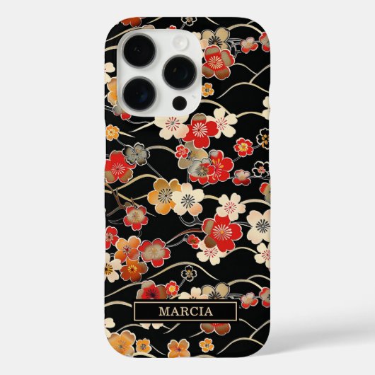 Japanese Black Floral Pattern Monogrammed Case-Mate iPhoneケース (裏面)