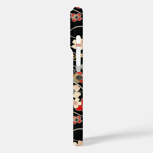 Japanese Black Floral Pattern Monogrammed Case-Mate iPhoneケース (裏面 / 左)