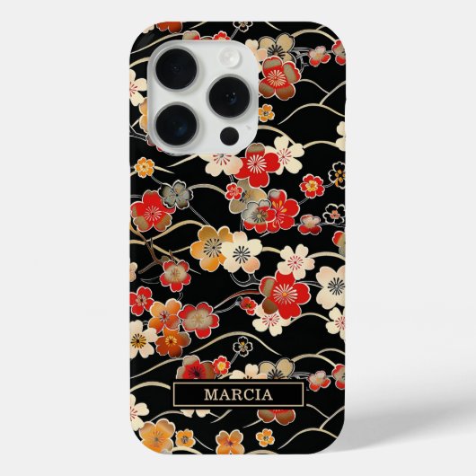 Japanese Black Floral Pattern Monogrammed Case-Mate iPhoneケース (裏面)