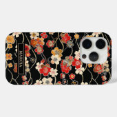 Japanese Black Floral Pattern Monogrammed Case-Mate iPhoneケース (裏面 (横))