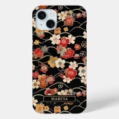 Japanese Black Floral Pattern Monogrammed Case-Mate iPhoneケース (裏面)