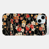 Japanese Black Floral Pattern Monogrammed Case-Mate iPhoneケース (裏面 (横))
