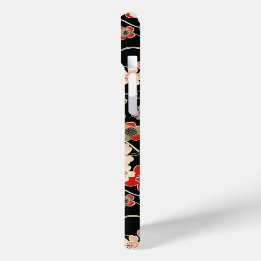 Japanese Black Floral Pattern Monogrammed Case-Mate iPhoneケース (裏面 / 左)