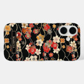 Japanese Black Floral Pattern Monogrammed Case-Mate iPhoneケース (裏面 (横))