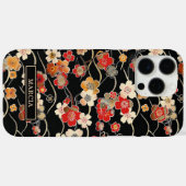 Japanese Black Floral Pattern Monogrammed Case-Mate iPhoneケース (裏面 (横))