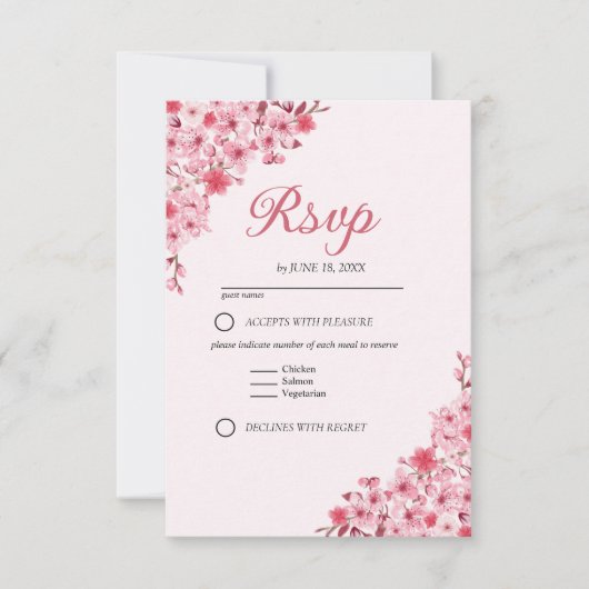 Japanese Blossom Wedding – Pink Floral RSVP (正面)