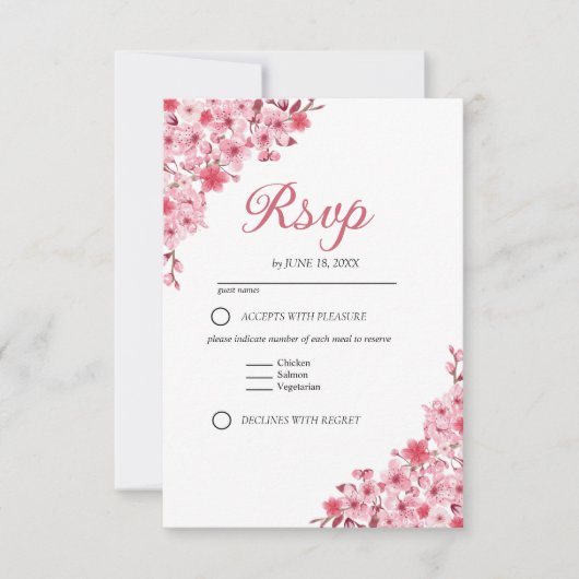 Japanese Blossom Wedding – Pink Floral RSVP (正面)