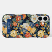 Japanese Blue Floral Pattern Monogrammed Case-Mate iPhoneケース (裏面 (横))