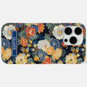 Japanese Blue Floral Pattern Monogrammed Case-Mate iPhoneケース (裏面 (横))