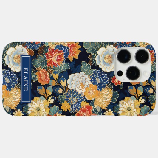 Japanese Blue Floral Pattern Monogrammed Case-Mate iPhoneケース (裏面 (横))