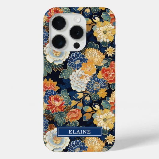 Japanese Blue Floral Pattern Monogrammed Case-Mate iPhoneケース (裏面)