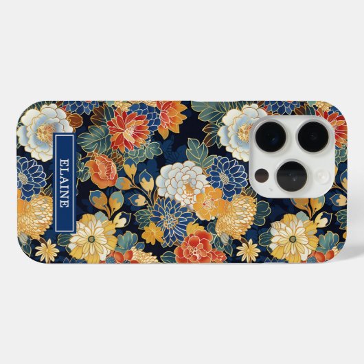 Japanese Blue Floral Pattern Monogrammed Case-Mate iPhoneケース (裏面 (横))