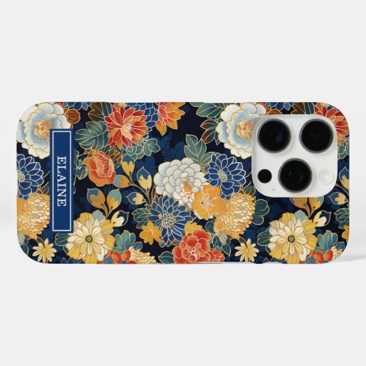 Japanese Blue Floral Pattern Monogrammed Case-Mate iPhoneケース (裏面 (横))