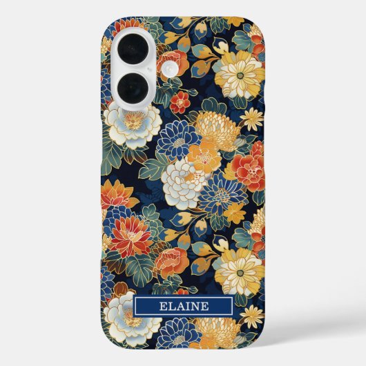 Japanese Blue Floral Pattern Monogrammed Case-Mate iPhoneケース (裏面)
