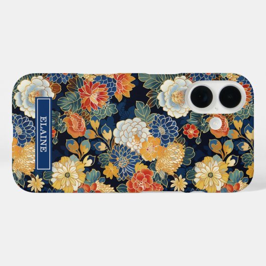 Japanese Blue Floral Pattern Monogrammed Case-Mate iPhoneケース (裏面 (横))
