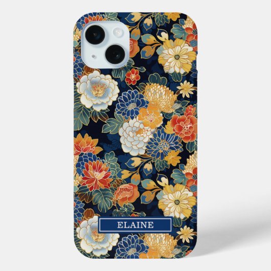 Japanese Blue Floral Pattern Monogrammed Case-Mate iPhoneケース (裏面)