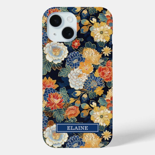 Japanese Blue Floral Pattern Monogrammed Case-Mate iPhoneケース (裏面)