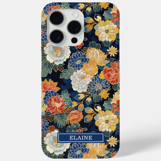 Japanese Blue Floral Pattern Monogrammed Case-Mate iPhoneケース (裏面)