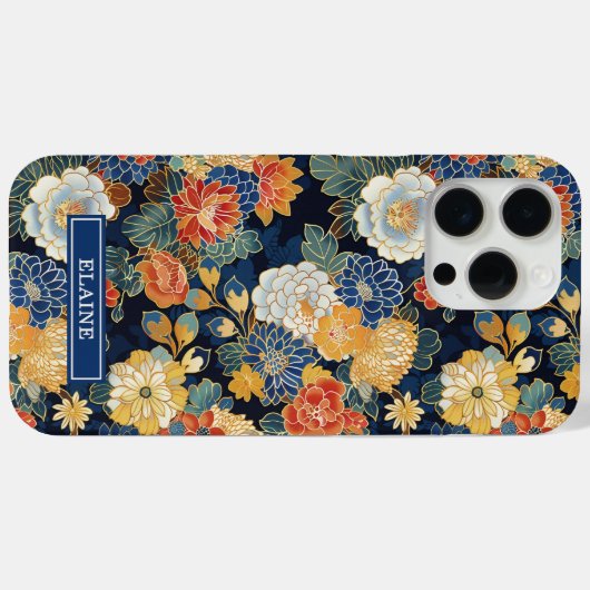 Japanese Blue Floral Pattern Monogrammed Case-Mate iPhoneケース (裏面 (横))