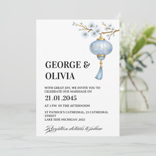 Japanese Blue Lantern Wedding 招待状 (スタンド正面)