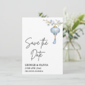 Japanese Blue Lantern Wedding Save the Date Card (スタンド正面)