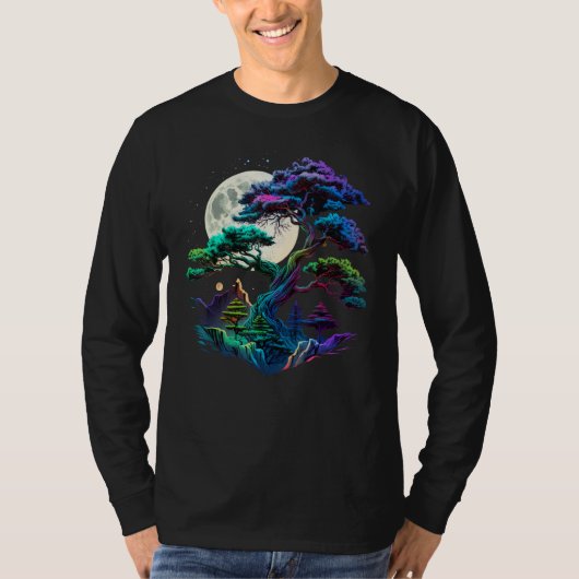 Japanese Bonkei Miniature tree on Bonsai Tree Moon Tシャツ (正面)