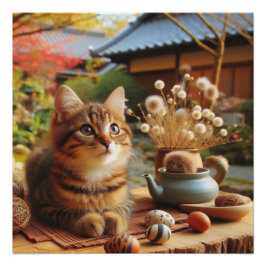 Japanese brown tabby cat ポスター