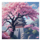 Japanese Castle in Cherry Blossom Spring – Elegant ポスター (正面)