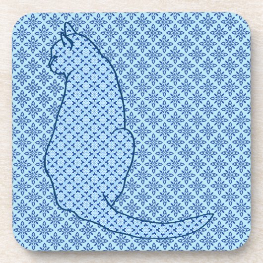 Japanese Cat - Blue Kimono Print コースター (正面)