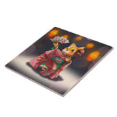 Japanese cat dancer in traditional costume  タイル (側面)