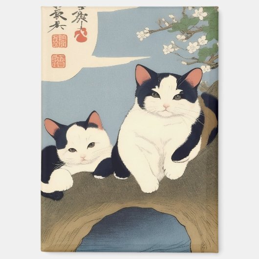Japanese Cats Blossom Tree Magnet マグネット (正面)