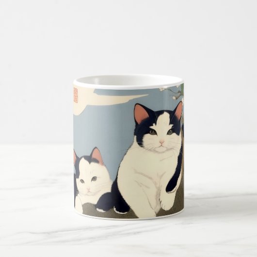 Japanese Cats Blossom Tree Mug – Ukiyo-e Style コーヒーマグカップ (中央)