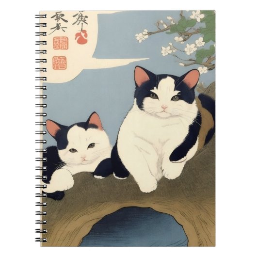 Japanese Cats Blossom Tree Notebook ノートブック (正面)