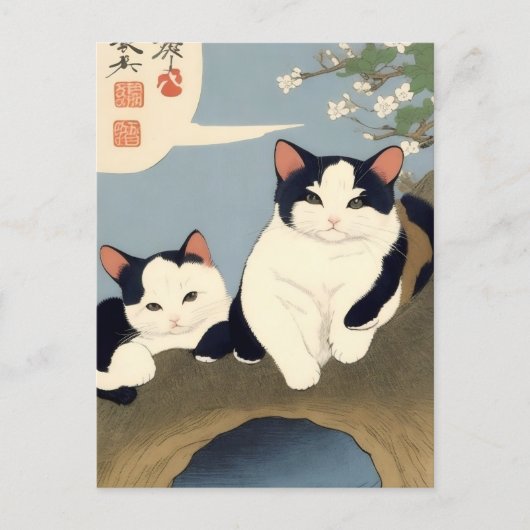 Japanese Cats Blossom Tree Postcard ポストカード (正面)
