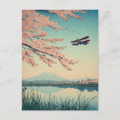 Japanese Cherry Blossom Biplane Airplane Aviation シーズンポストカード (正面)