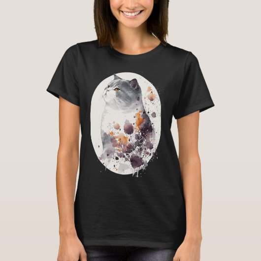 Japanese Cherry Blossom British Shorthair Cat Saku Tシャツ (正面)