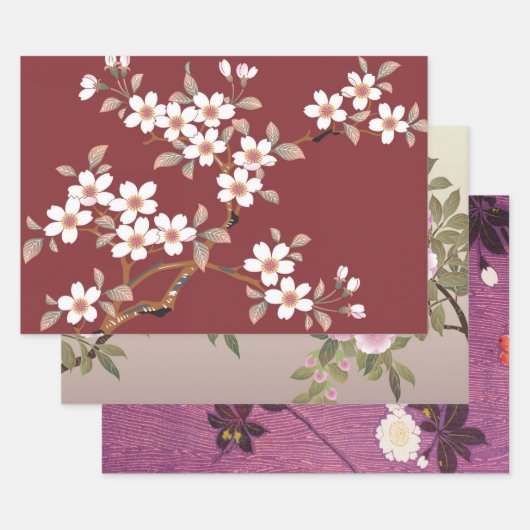 Japanese Cherry Blossom Design ラッピングペーパーシート (セット)