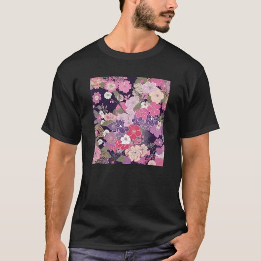 Japanese Cherry Blossom Flower Pink Sakura Floral  Tシャツ (正面)