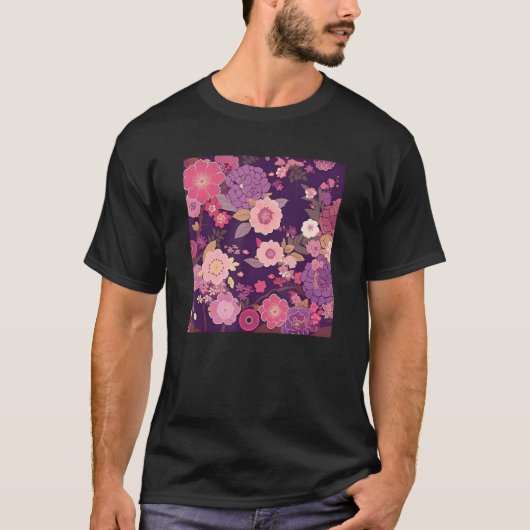 Japanese Cherry Blossom Flower Pink Sakura Floral  Tシャツ (正面)