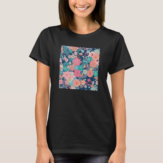 Japanese Cherry Blossom Flower Pink Sakura Floral  Tシャツ (正面)