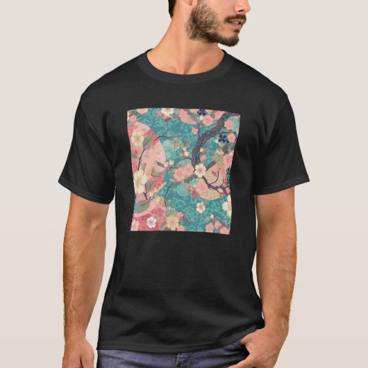 Japanese Cherry Blossom Flower Pink Sakura Floral  Tシャツ (正面)