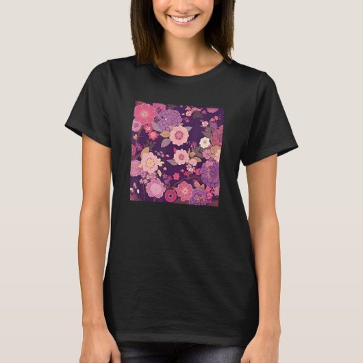 Japanese Cherry Blossom Flower Pink Sakura Floral  Tシャツ (正面)