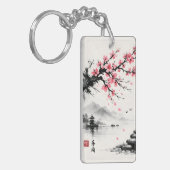 Japanese Cherry Blossom Ink Wash Painting - Zen キーホルダー (正面左)