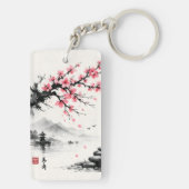Japanese Cherry Blossom Ink Wash Painting - Zen キーホルダー (裏面)