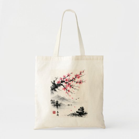Japanese Cherry Blossom Ink Wash Painting - Zen トートバッグ (正面)