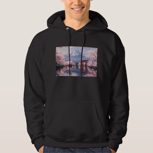 Japanese Cherry Blossom & Mount Fuji Youth Hoodie, パーカ (正面)