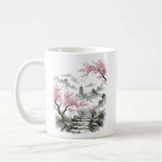 Japanese Cherry Blossom Pagoda Watercolor コーヒーマグカップ