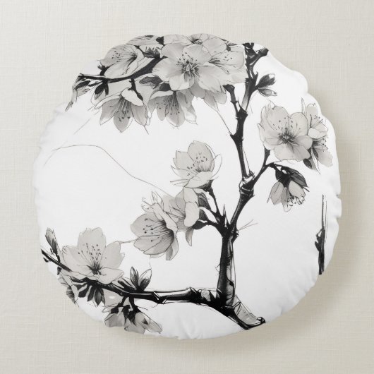 Japanese Cherry Blossom Sakura ラウンドクッション (正面)