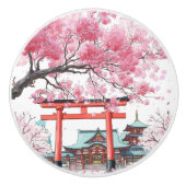Japanese Cherry Blossom Sakura Floral Drawer Pull セラミックノブ (正面)